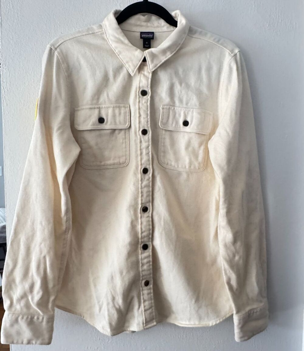 Patagonia Organic Cotton Long Sleeved Fjord Flannel Shirt Cream Womens Med
